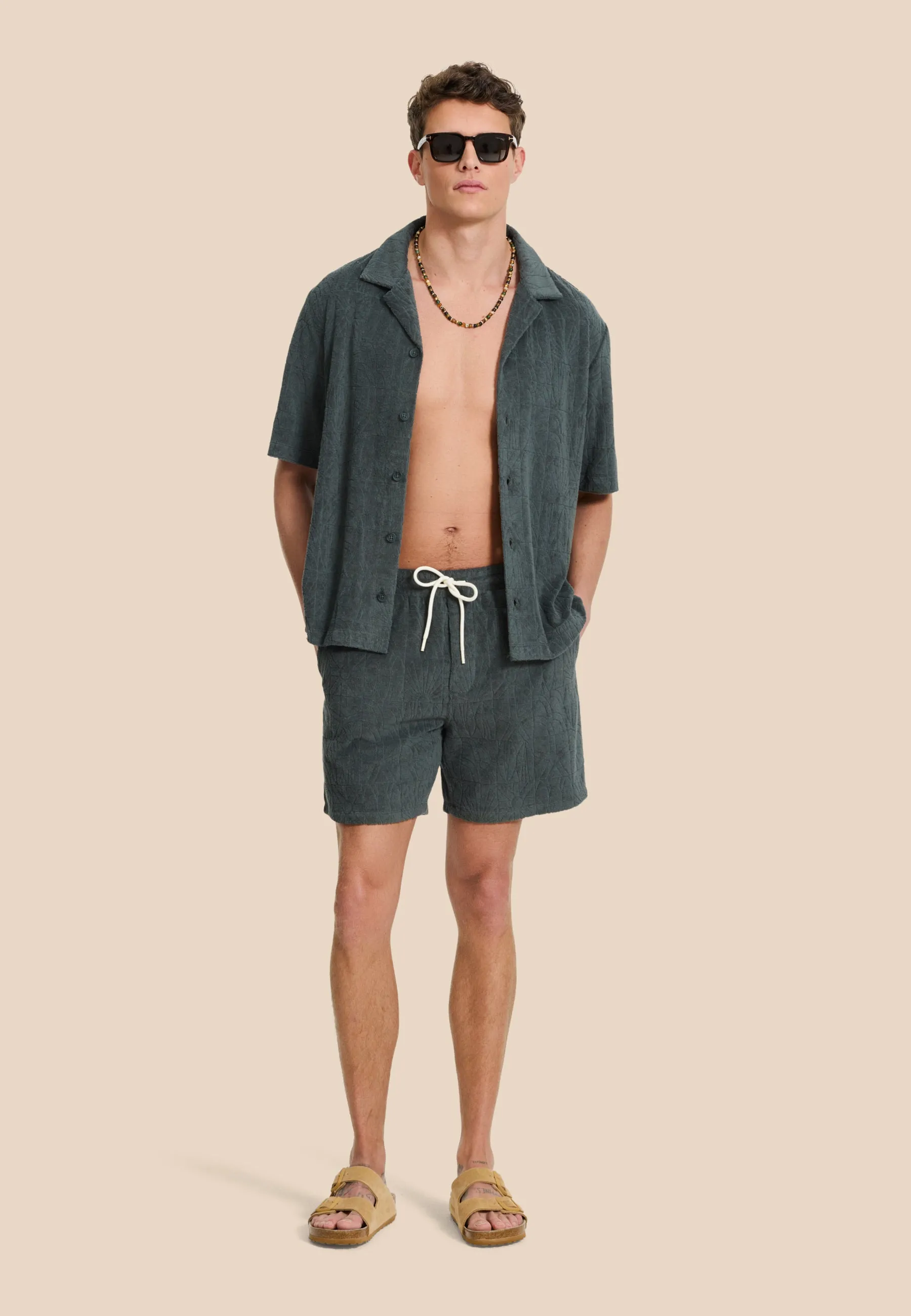 TONY toweling shorts geo sun | green smokey