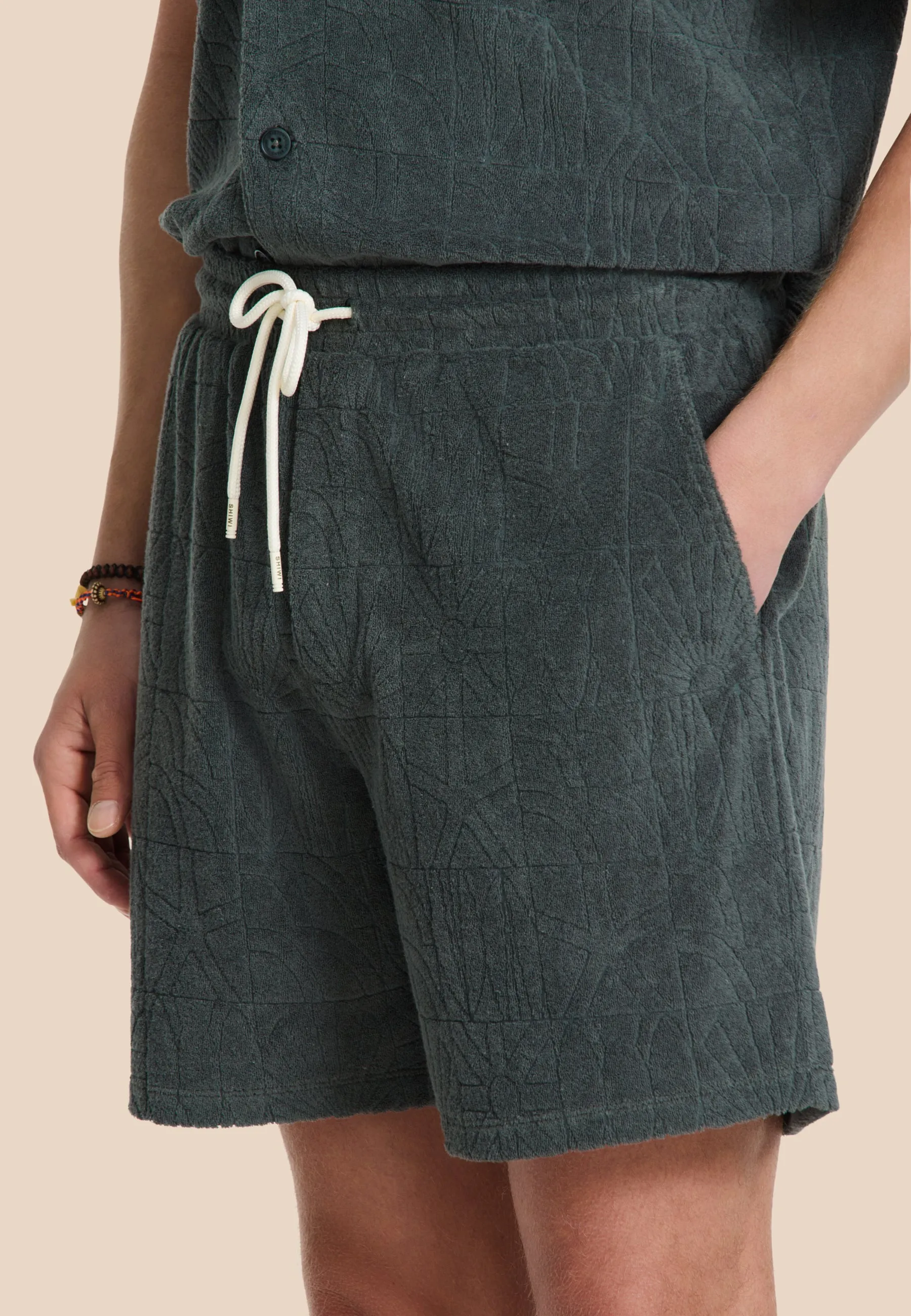 TONY toweling shorts geo sun | green smokey
