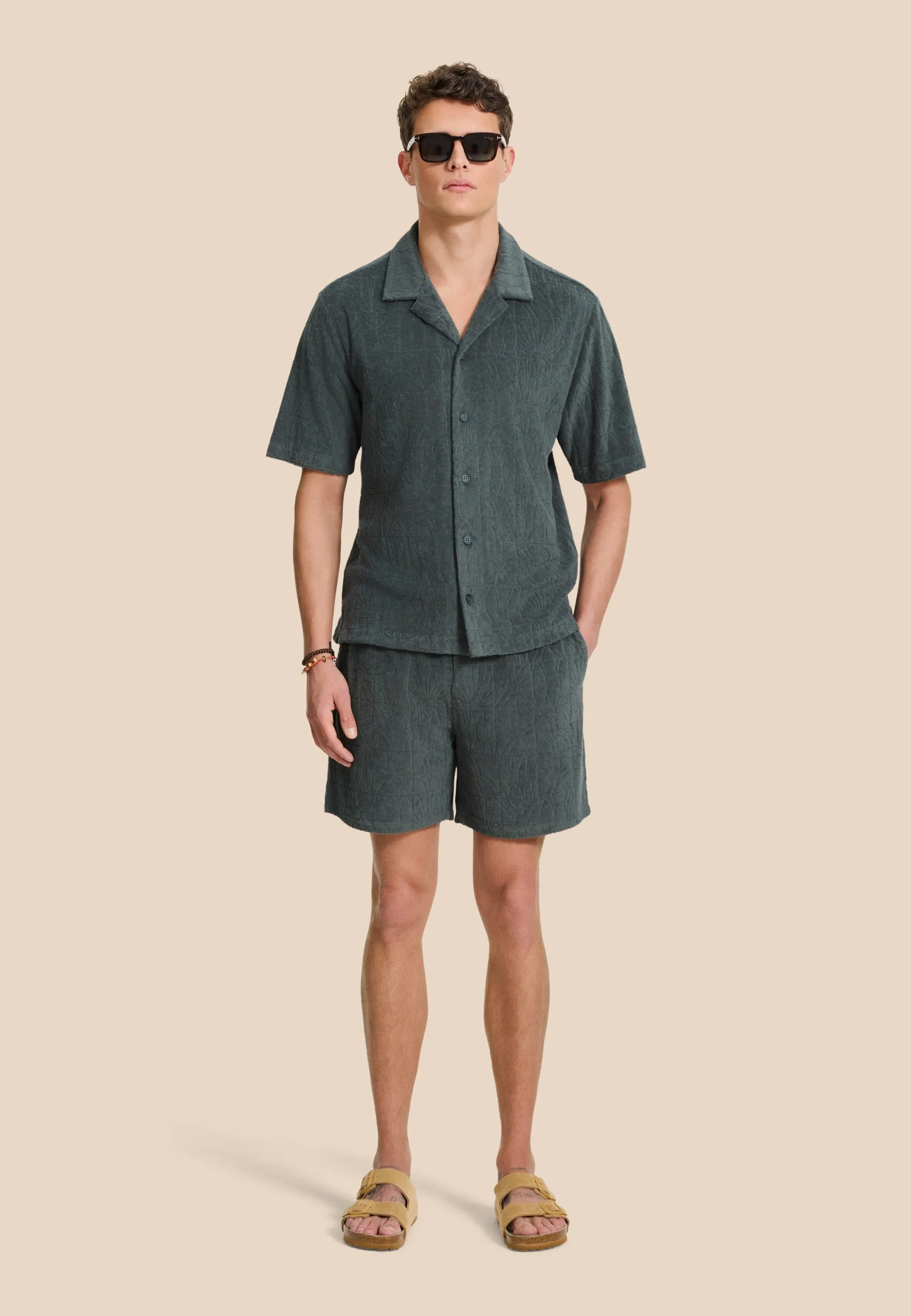 TONY toweling shorts geo sun | green smokey