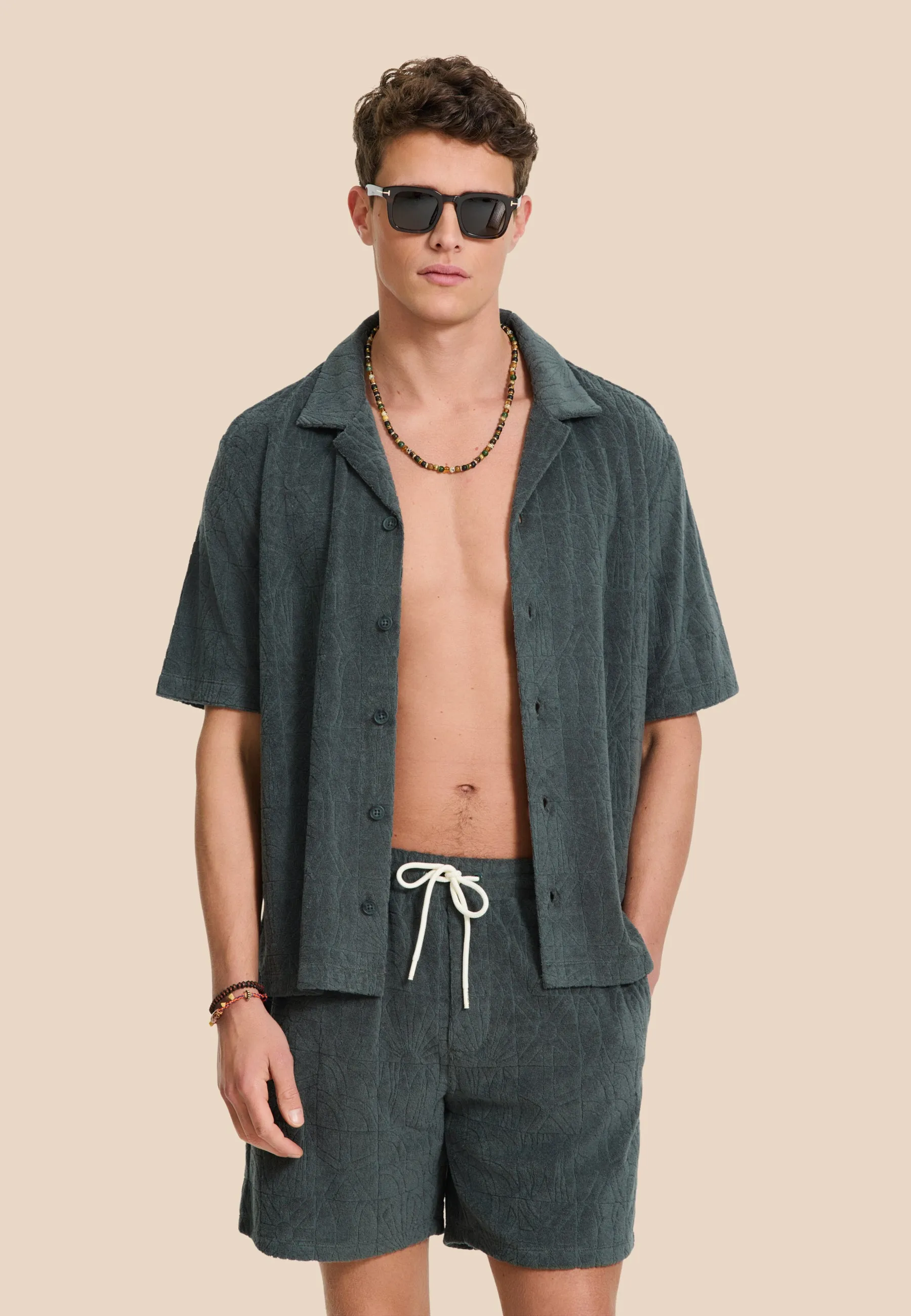 TONY toweling shorts geo sun | green smokey