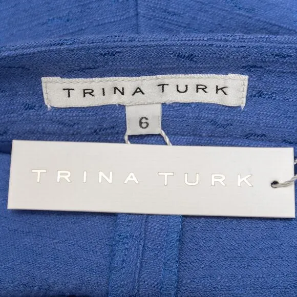 Trina Turk Blue Cotton Blend Textured Trouser Shorts Size 6