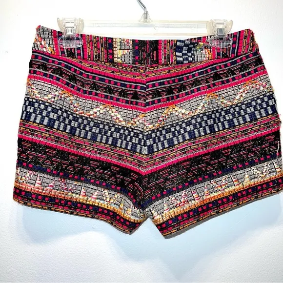 Trina Turk Red Multicolor  Textured Jacquard Mini Shorts Pockets Sz 2 Inseam 3&quot;