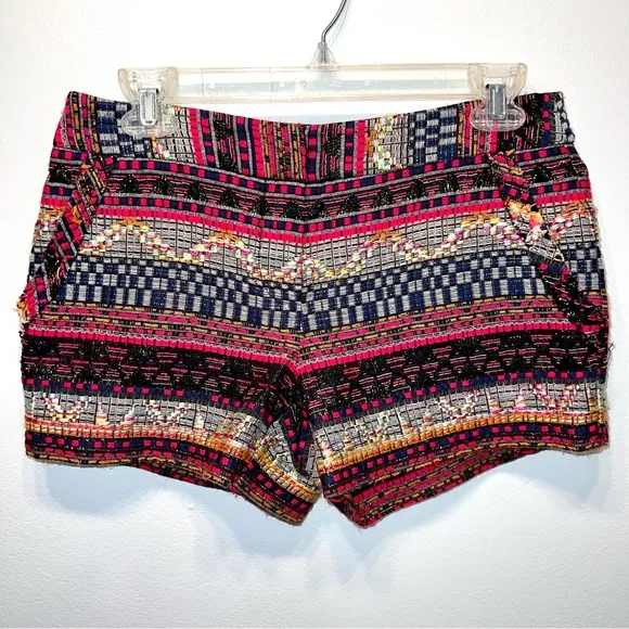 Trina Turk Red Multicolor  Textured Jacquard Mini Shorts Pockets Sz 2 Inseam 3&quot;