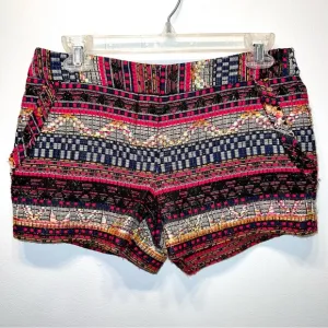Trina Turk Red Multicolor  Textured Jacquard Mini Shorts Pockets Sz 2 Inseam 3&quot;