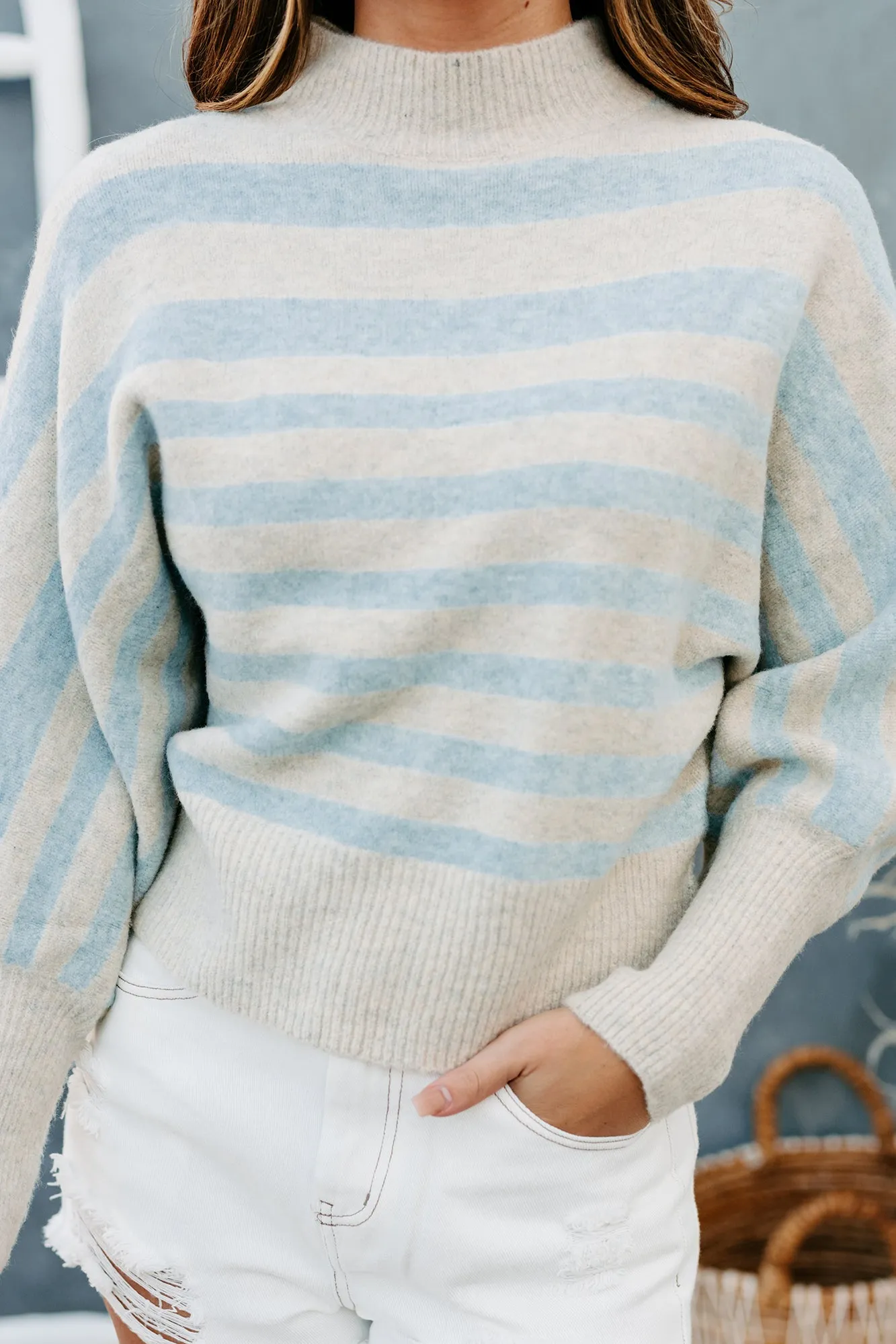 Underlying Meaning Striped Dolman Sleeve Sweater (Oatmeal/Blue)