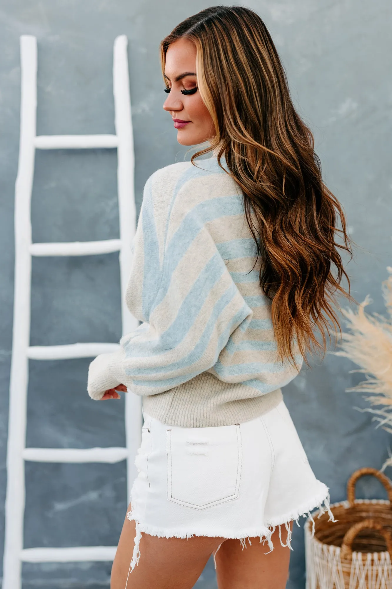 Underlying Meaning Striped Dolman Sleeve Sweater (Oatmeal/Blue)