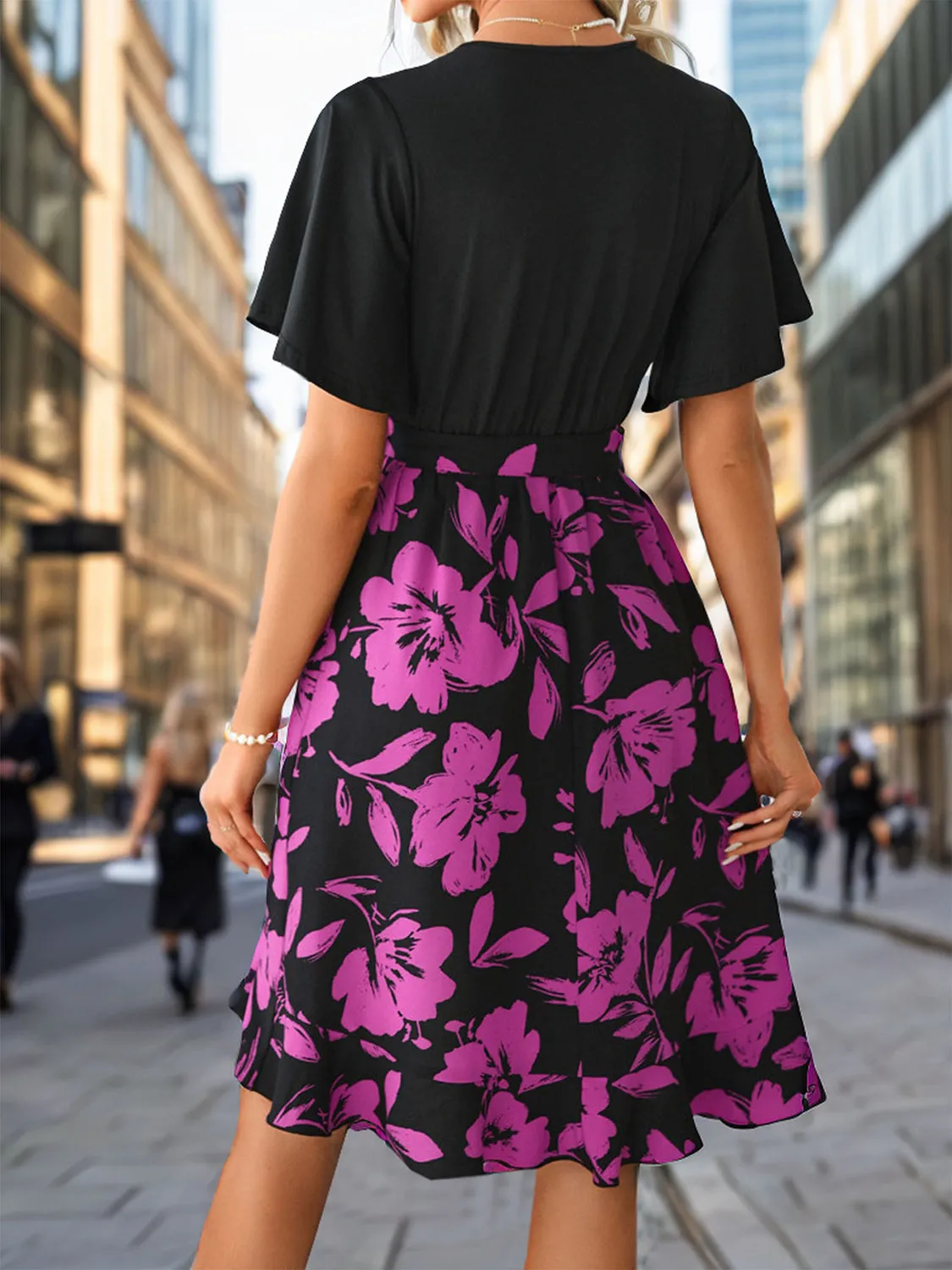 Vanessa Tied Printed Surplice Short Sleeve Dress - Online Exclusive