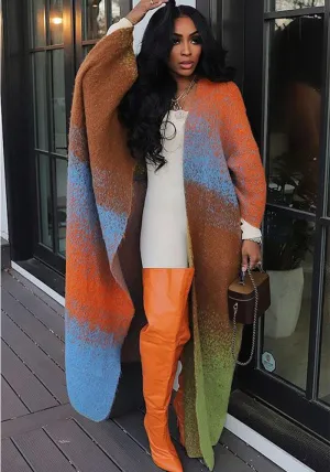 Vibrant Oversized Knitted Long Cardigan for Effortless Style