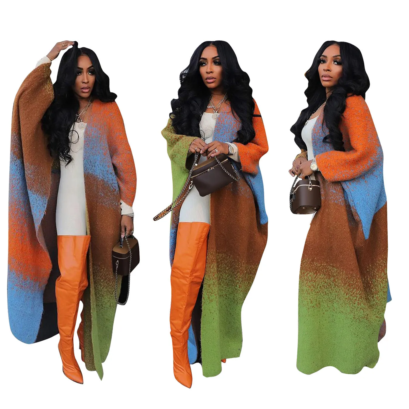 Vibrant Oversized Knitted Long Cardigan for Effortless Style