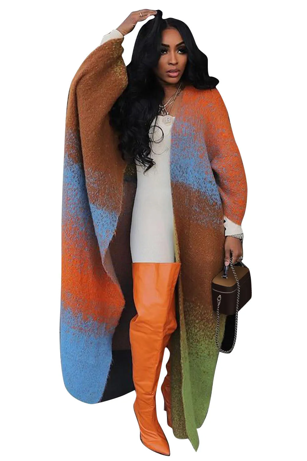 Vibrant Oversized Knitted Long Cardigan for Effortless Style
