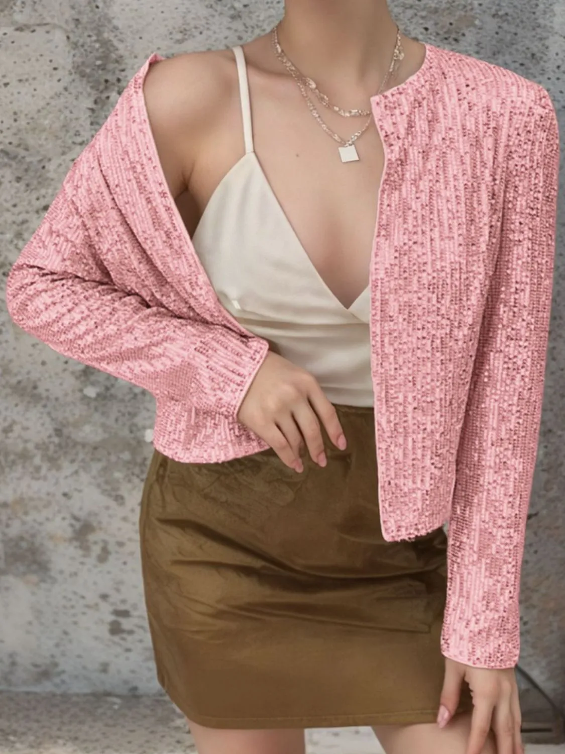 Victoria Sequin Open Front Cropped Jacket | Poundton | 10 Colors