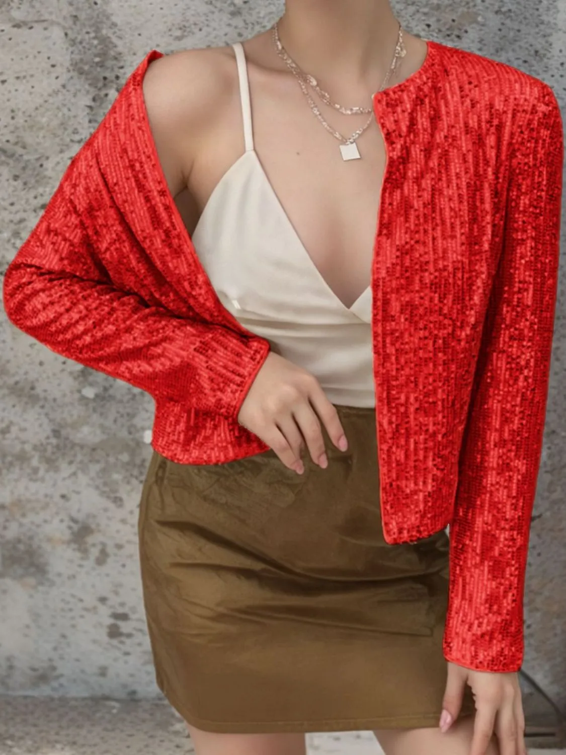 Victoria Sequin Open Front Cropped Jacket | Poundton | 10 Colors