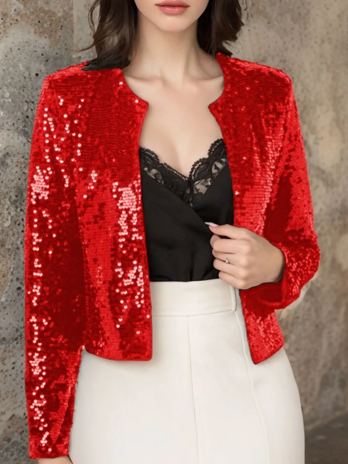 Victoria Sequin Open Front Cropped Jacket | Poundton | 10 Colors