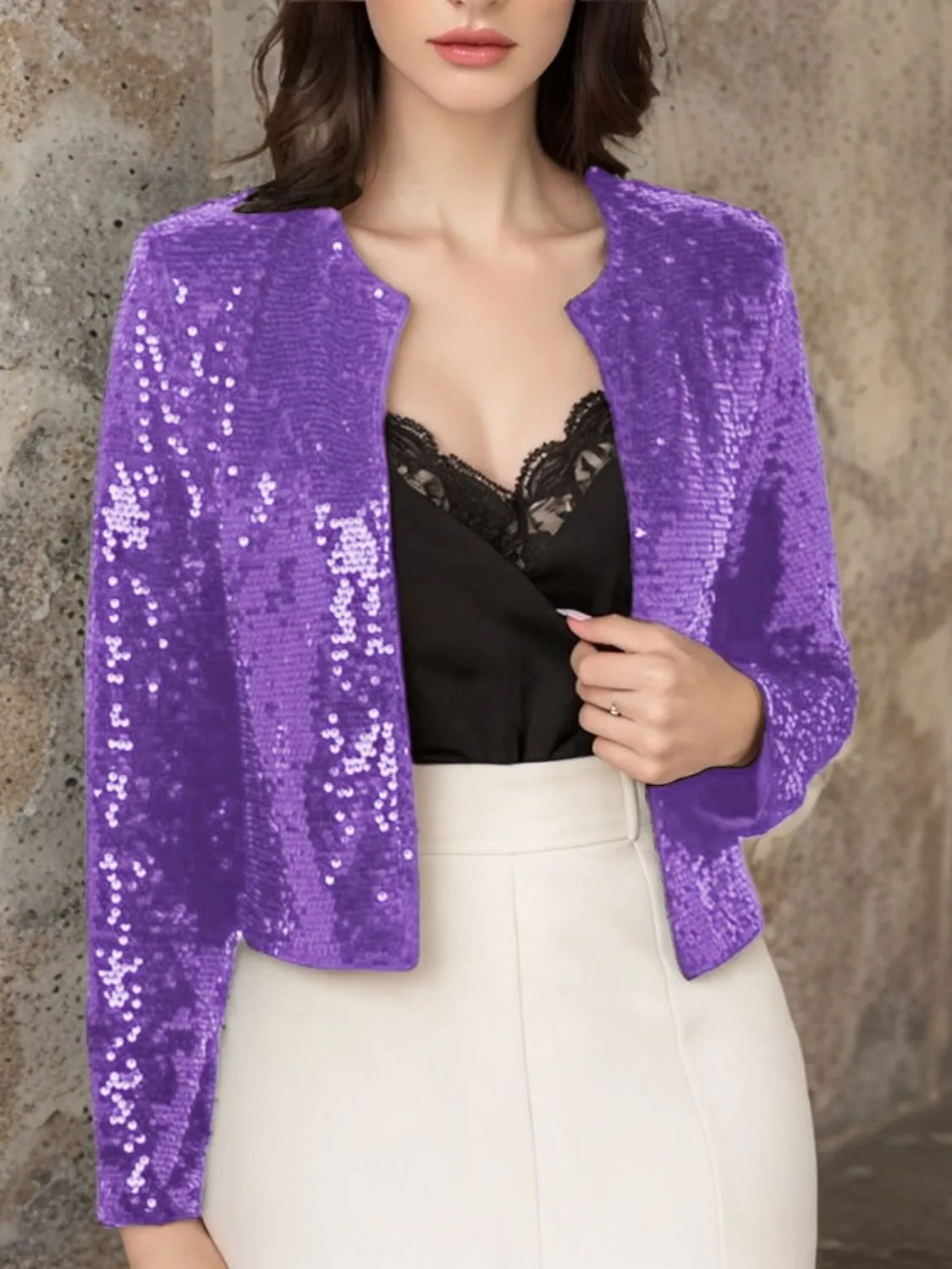 Victoria Sequin Open Front Cropped Jacket | Poundton | 10 Colors