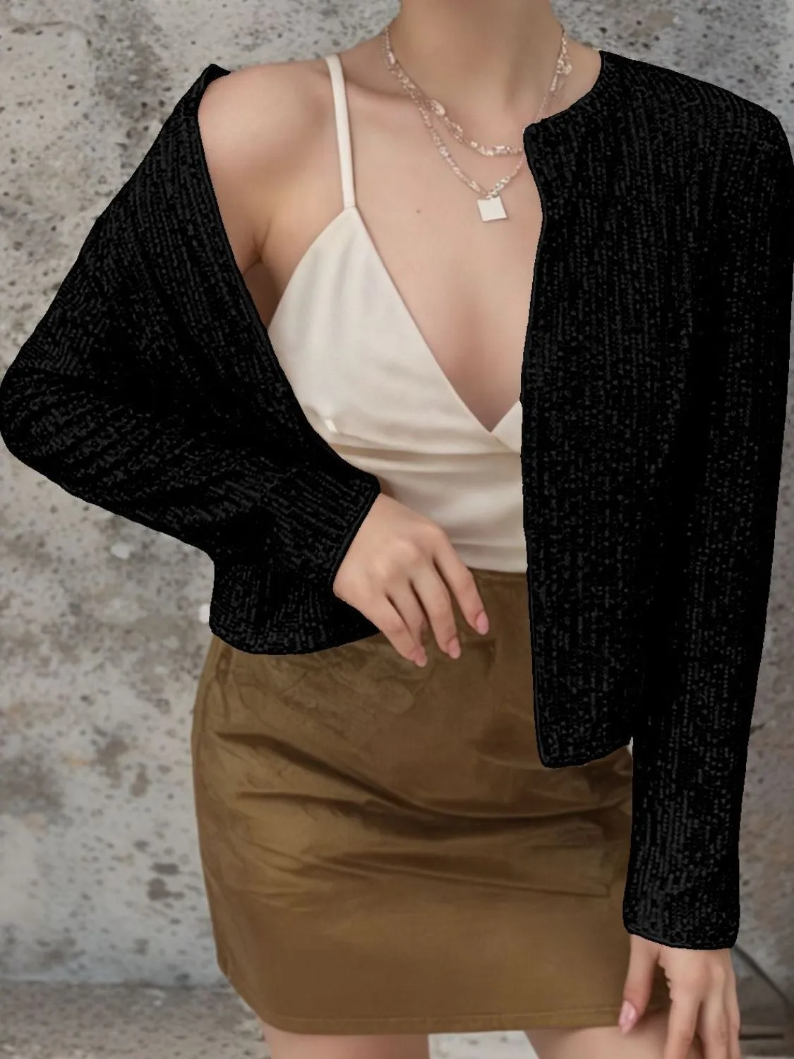 Victoria Sequin Open Front Cropped Jacket | Poundton | 10 Colors