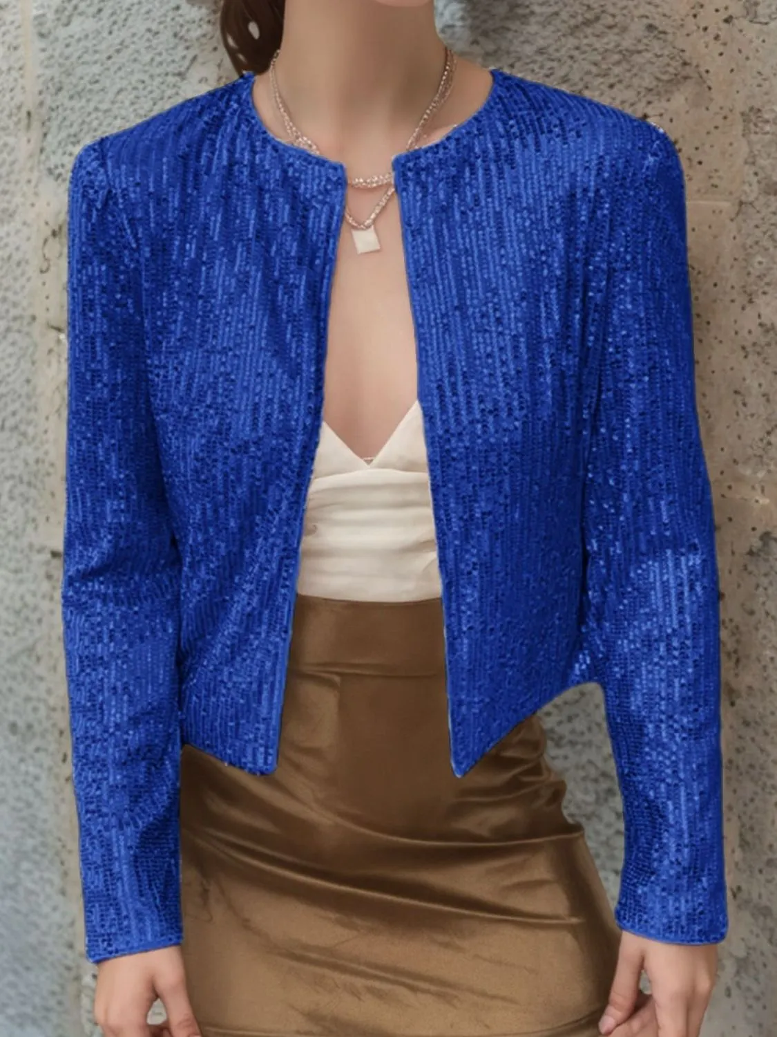 Victoria Sequin Open Front Cropped Jacket | Poundton | 10 Colors