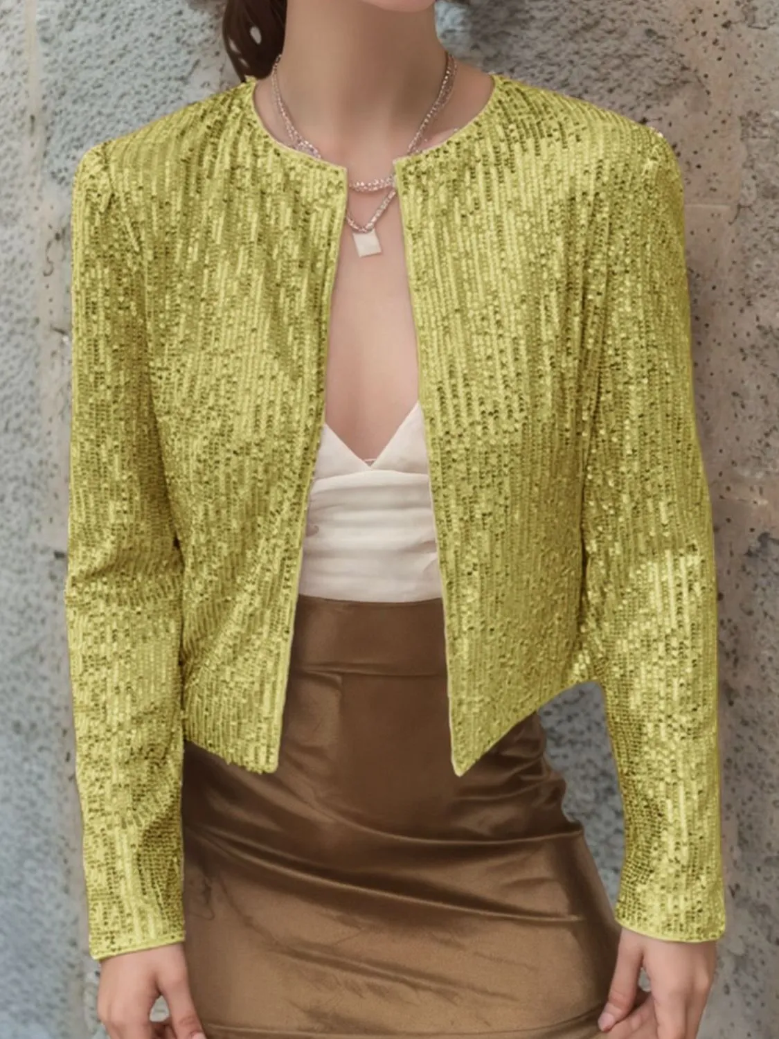 Victoria Sequin Open Front Cropped Jacket | Poundton | 10 Colors