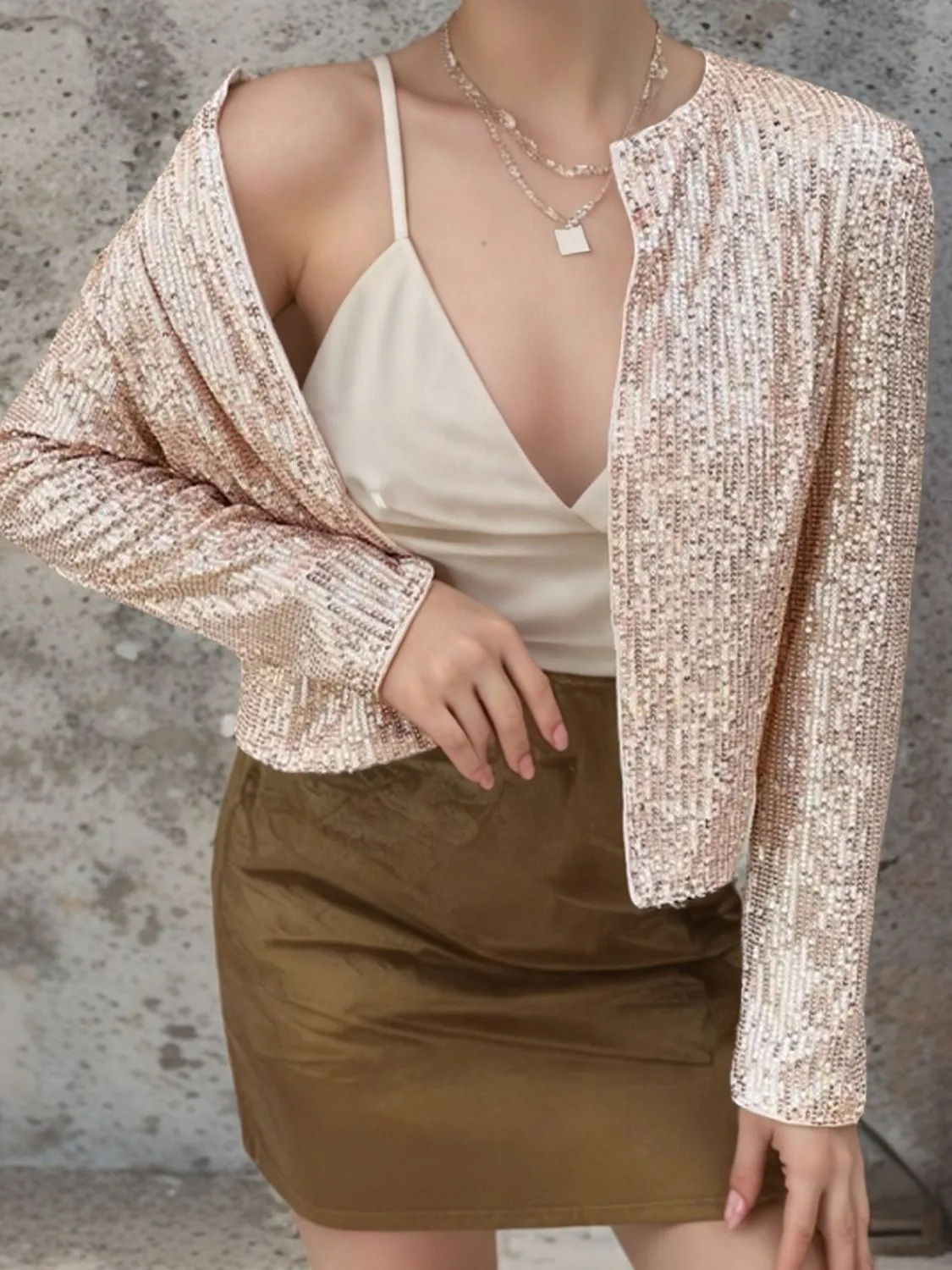 Victoria Sequin Open Front Cropped Jacket | Poundton | 10 Colors