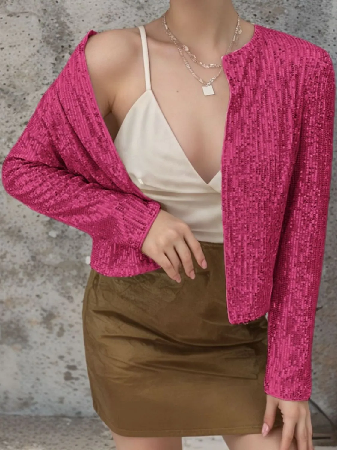 Victoria Sequin Open Front Cropped Jacket | Poundton | 10 Colors