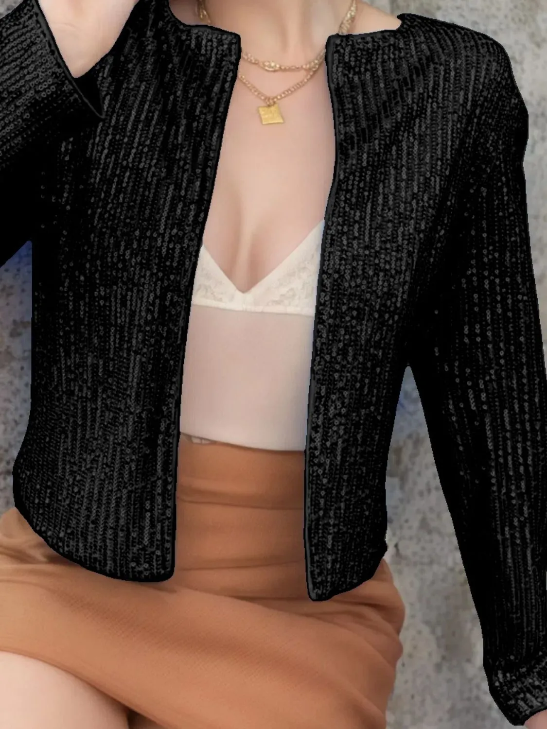 Victoria Sequin Open Front Cropped Jacket | Poundton | 10 Colors