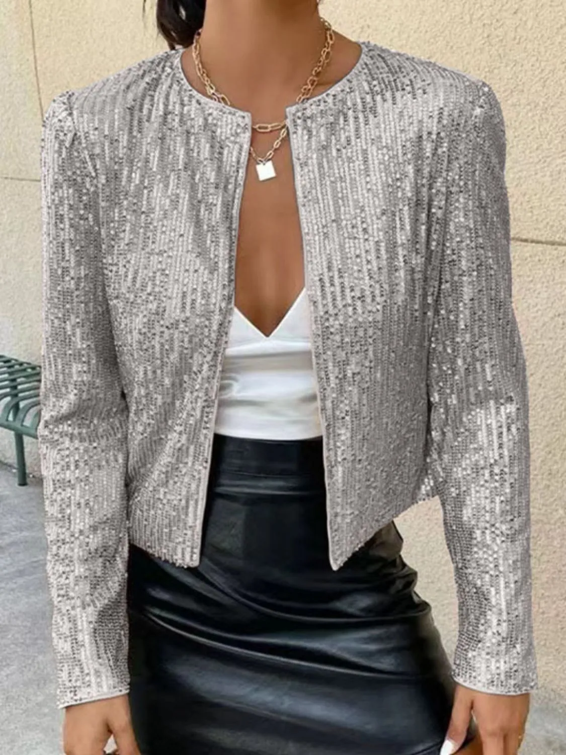 Victoria Sequin Open Front Cropped Jacket | Poundton | 10 Colors