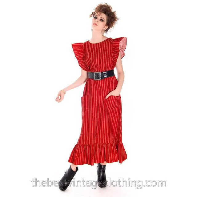 Vintage Marimekko Piccolo Dress Red Orange  Striped Cotton Jumper Tent Dress 1960s M L 42/14