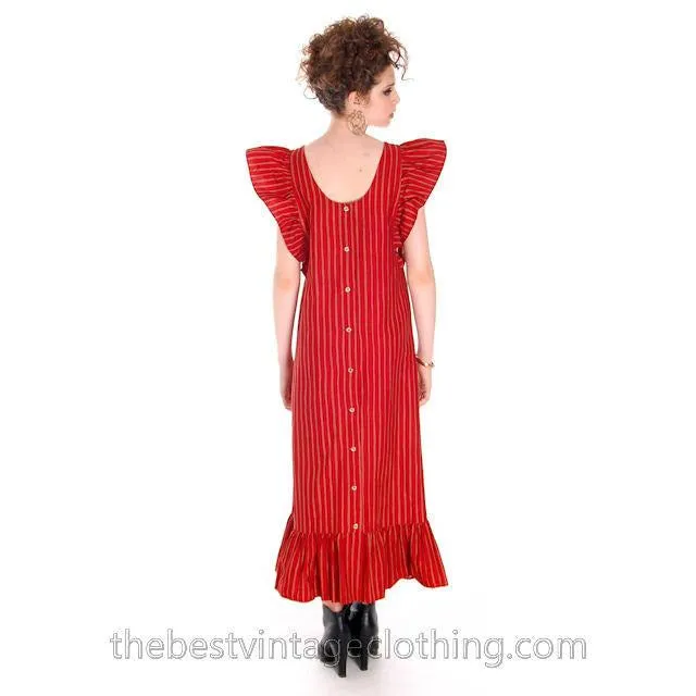 Vintage Marimekko Piccolo Dress Red Orange  Striped Cotton Jumper Tent Dress 1960s M L 42/14
