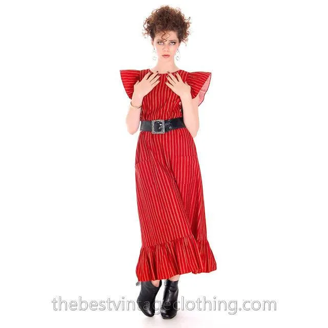 Vintage Marimekko Piccolo Dress Red Orange  Striped Cotton Jumper Tent Dress 1960s M L 42/14