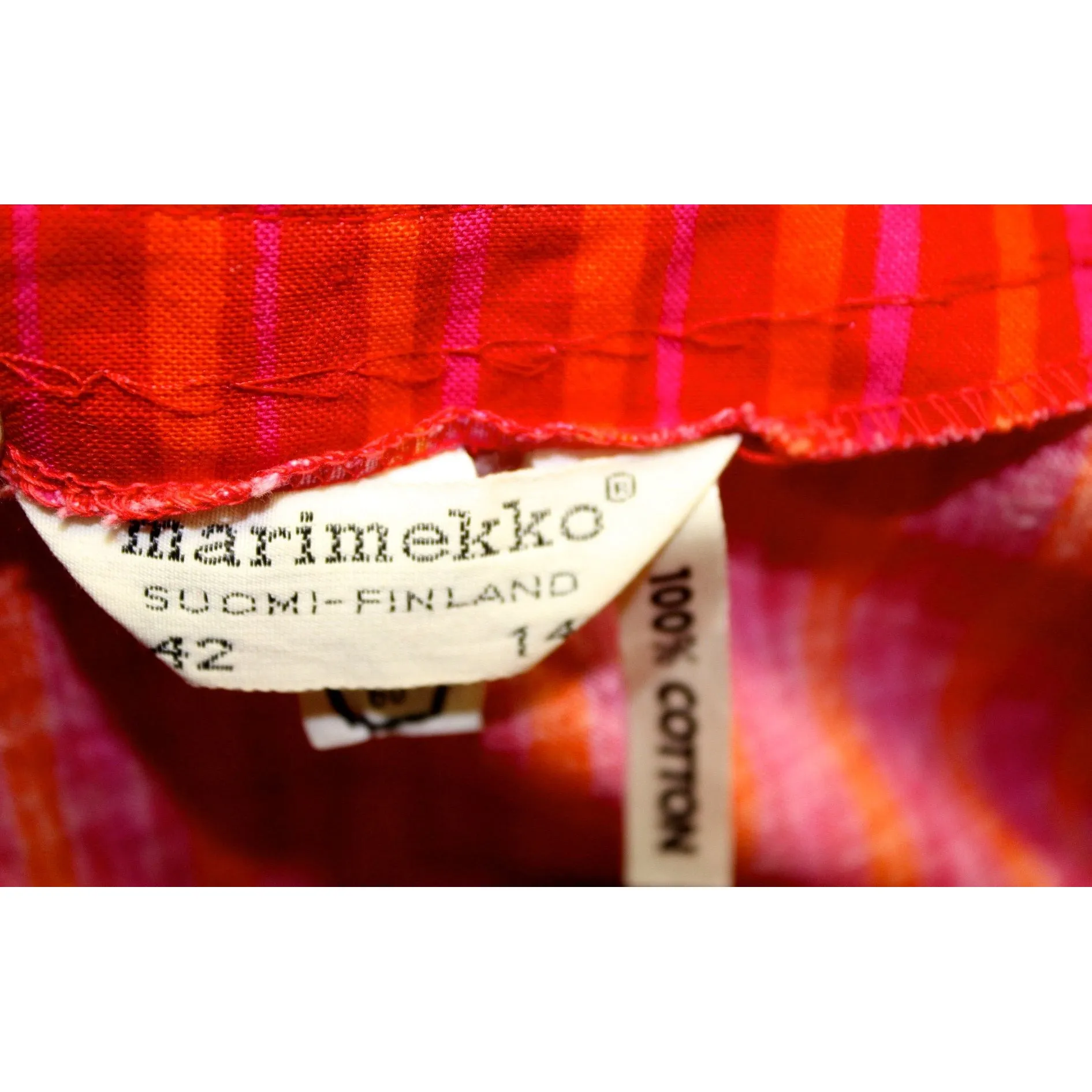 Vintage Marimekko Piccolo Dress Red Orange  Striped Cotton Jumper Tent Dress 1960s M L 42/14