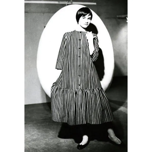 Vintage Marimekko Piccolo Dress Red Orange  Striped Cotton Jumper Tent Dress 1960s M L 42/14