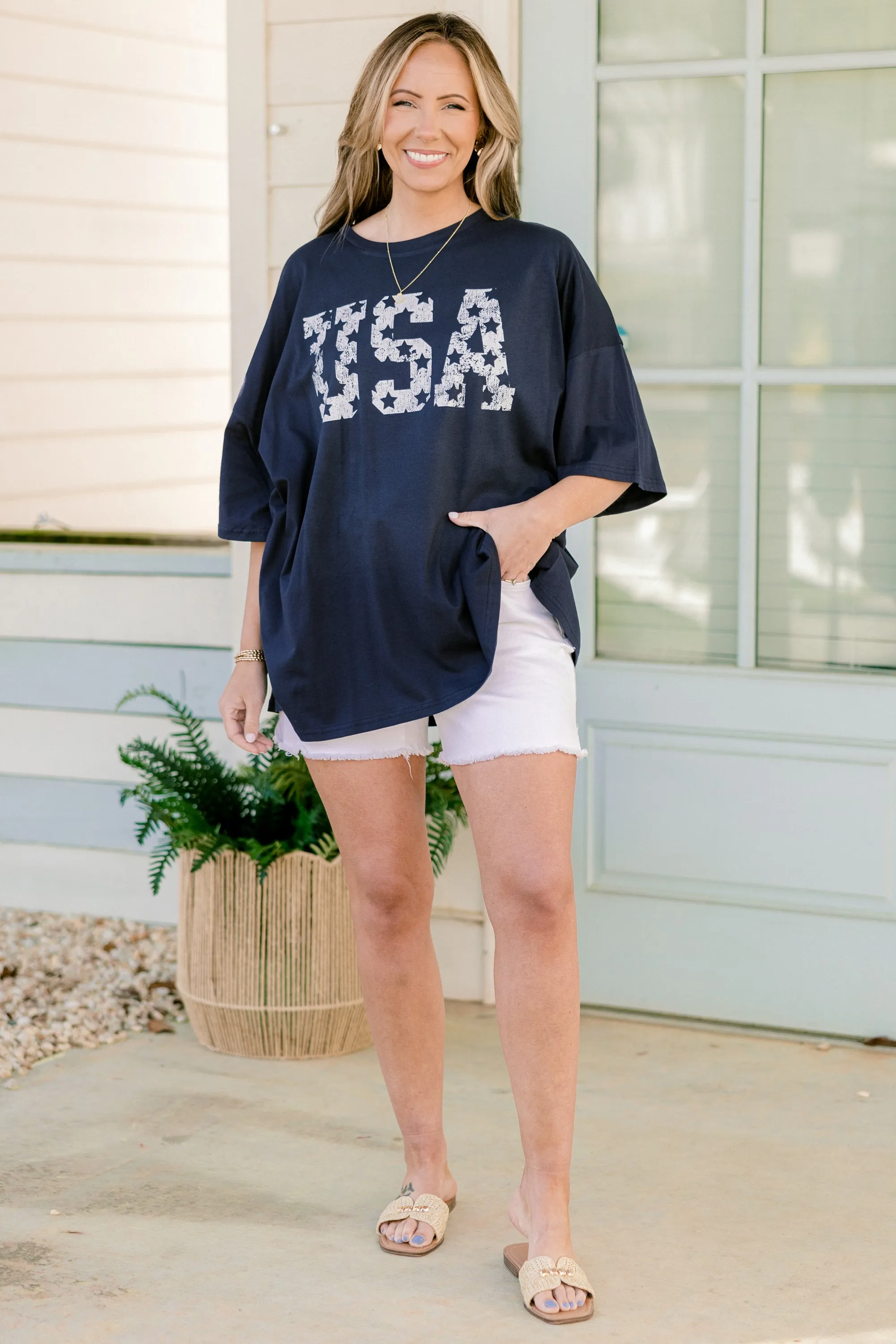 Vintage USA Boyfriend Tee, Midnight Navy
