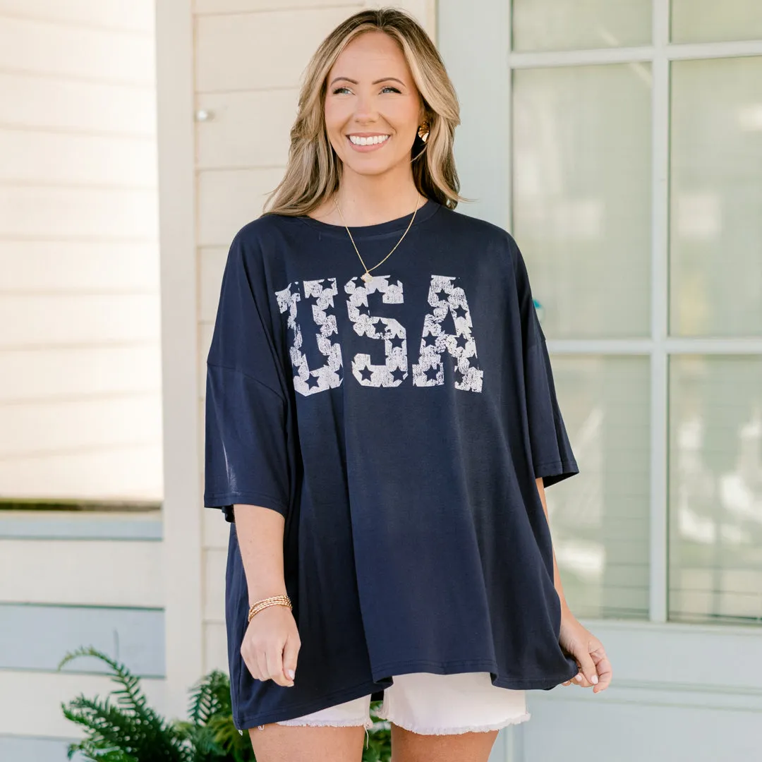 Vintage USA Boyfriend Tee, Midnight Navy