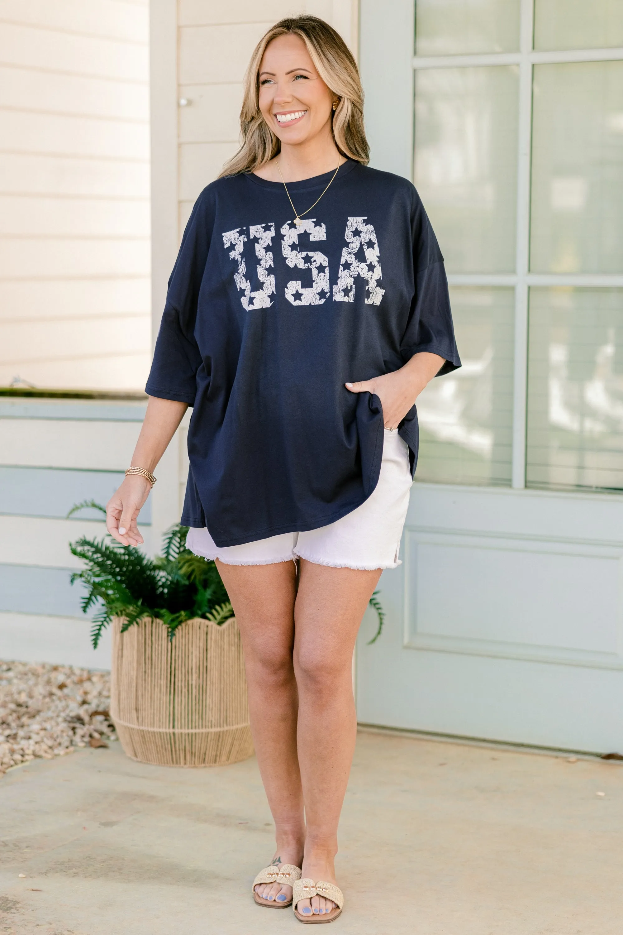 Vintage USA Boyfriend Tee, Midnight Navy