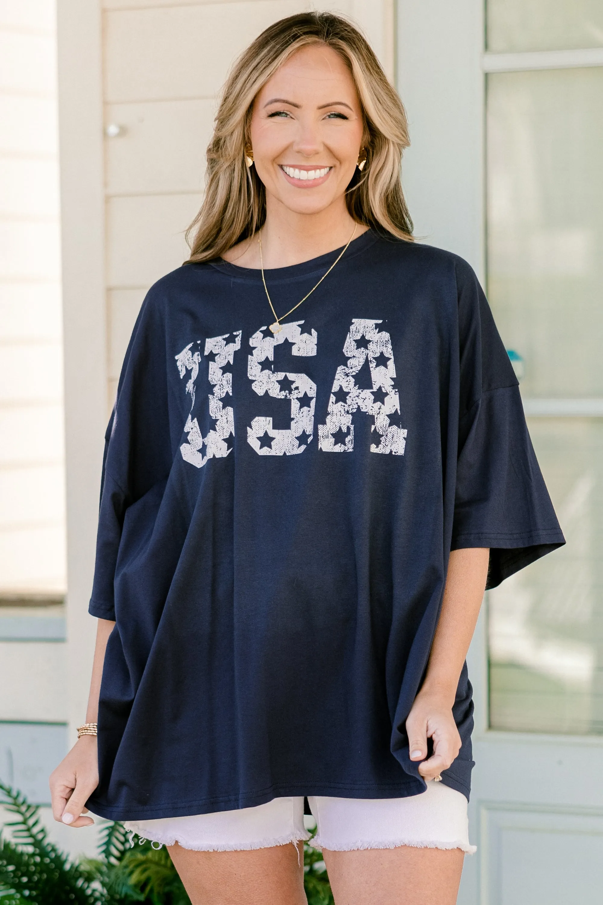 Vintage USA Boyfriend Tee, Midnight Navy