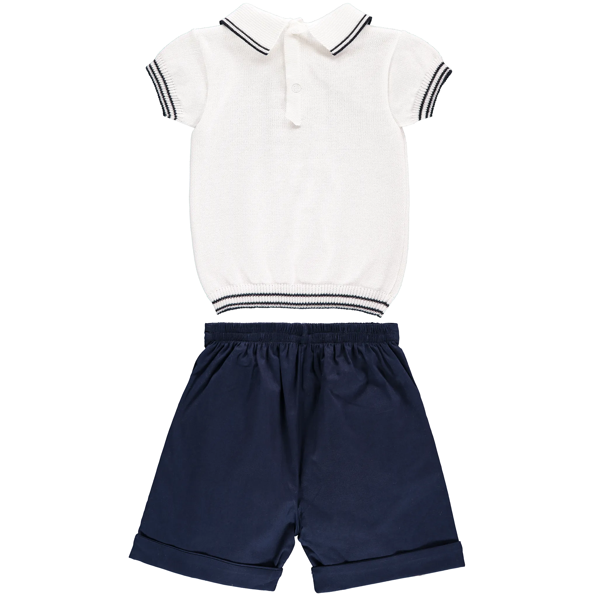 White Top and Navy Blue Shorts Outfit Set