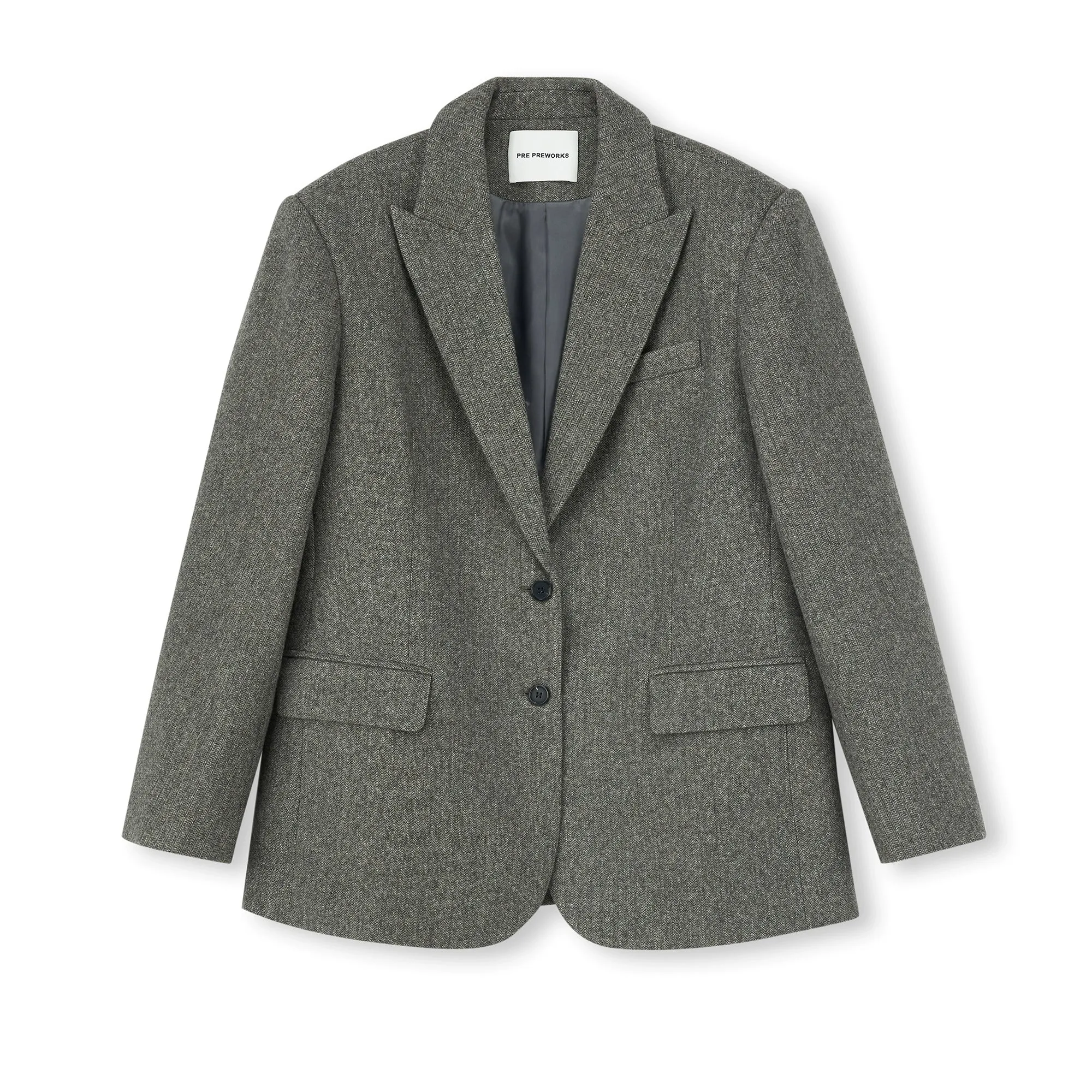 Wide-Shoulder Wool Suit Jacket