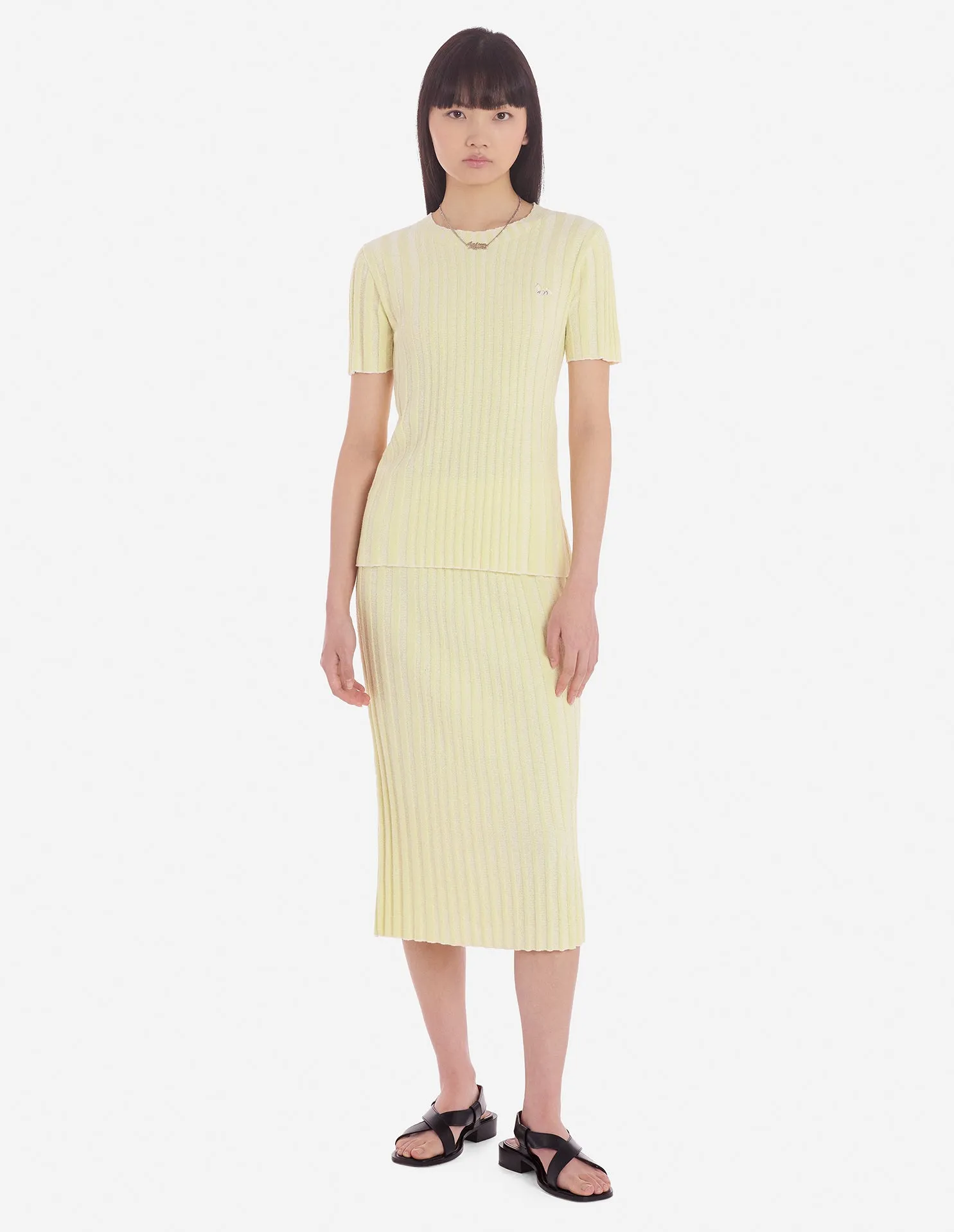 Women's Baby Fox Patch Cropped Sleeve Ribbed Jumper Lemonade