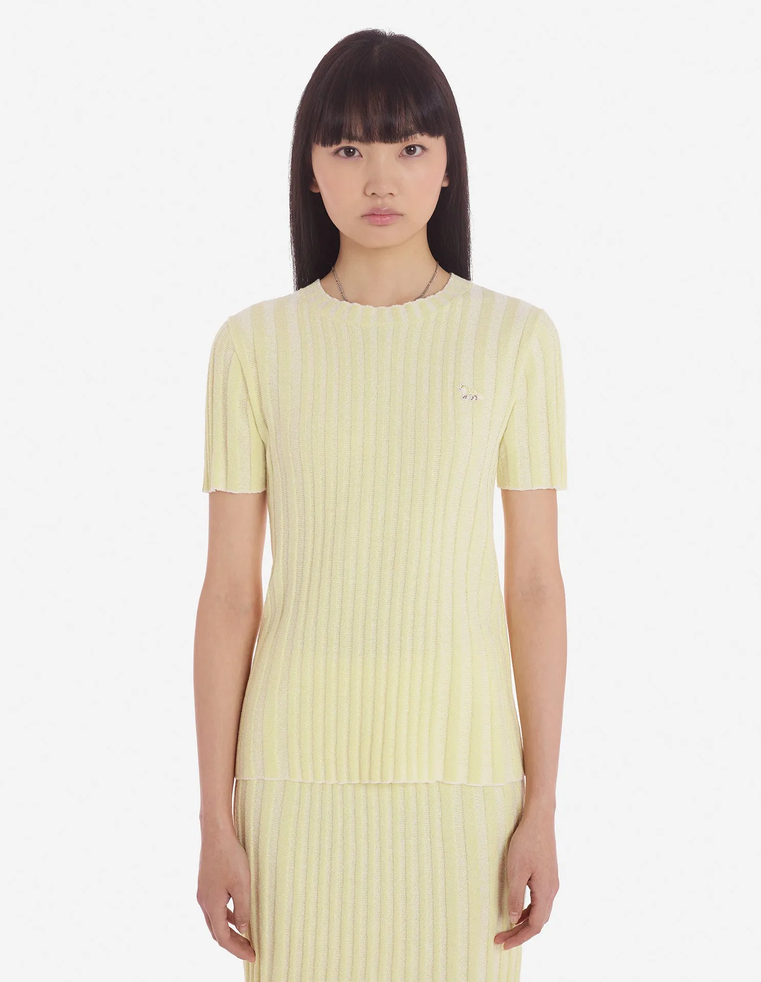Women's Baby Fox Patch Cropped Sleeve Ribbed Jumper Lemonade