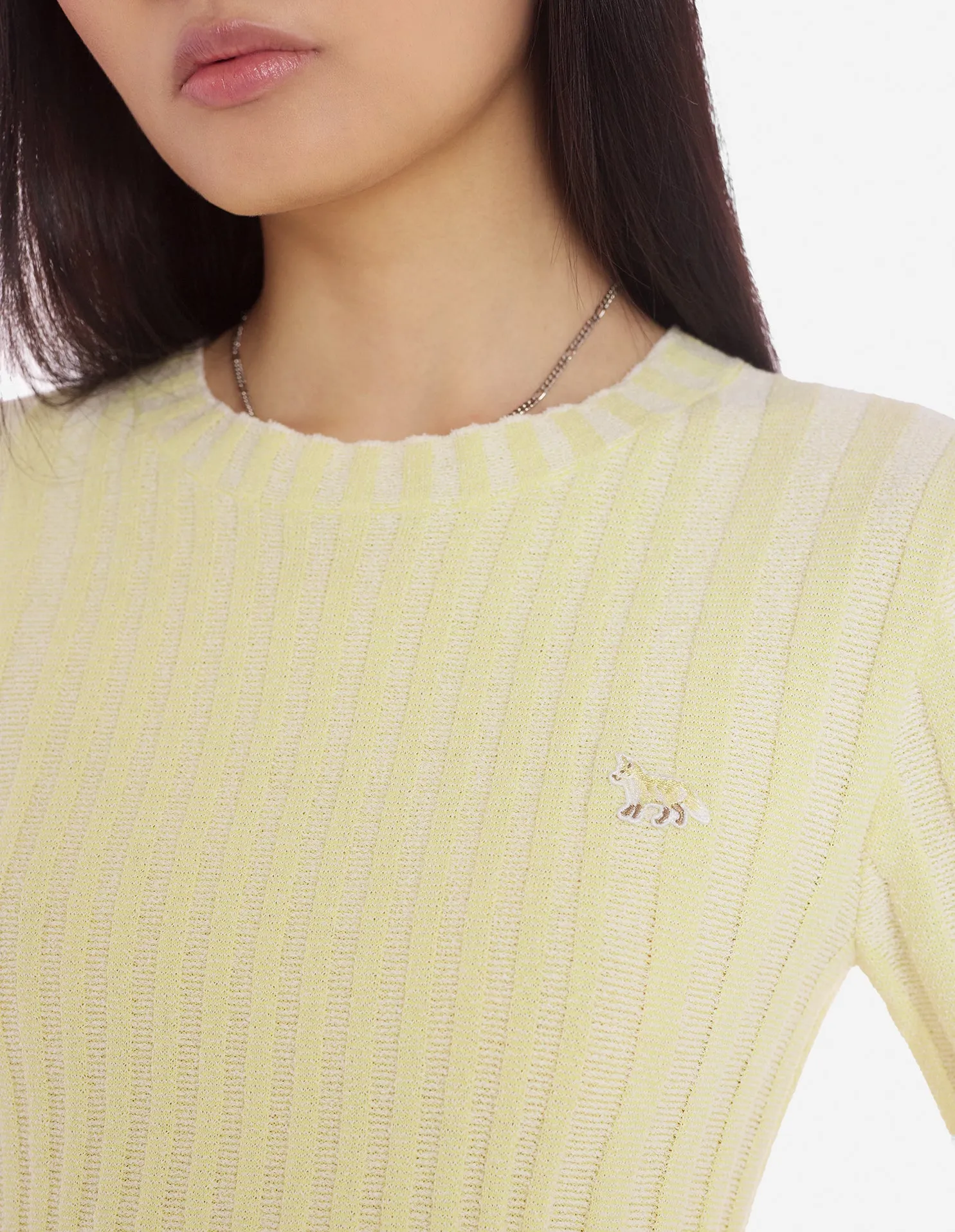 Women's Baby Fox Patch Cropped Sleeve Ribbed Jumper Lemonade