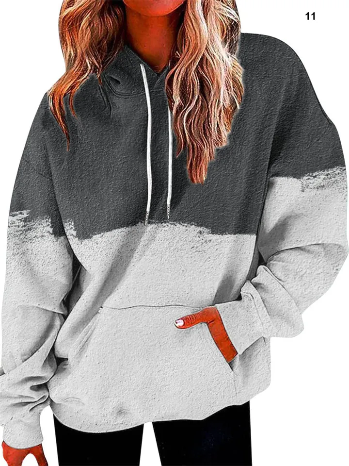 Women's Casual Gradient Color Hooded Pullover Sweatshirt