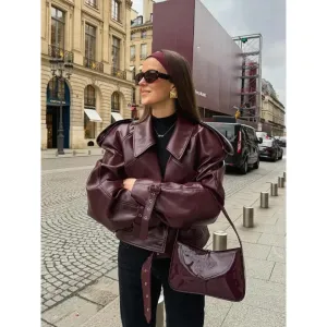 Women's Oversized Statement Cropped Jacket | Belted Design