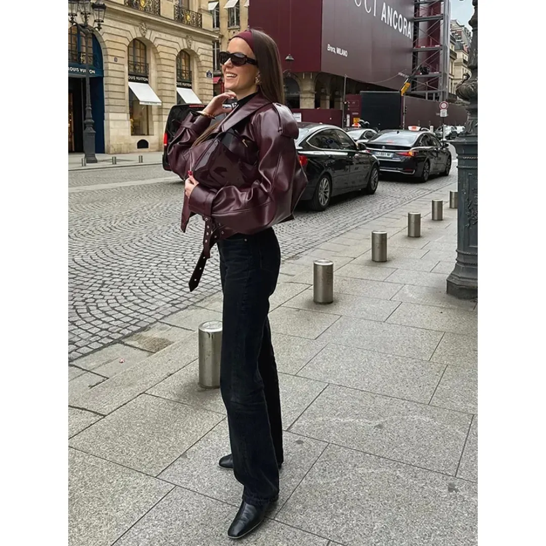 Women's Oversized Statement Cropped Jacket | Belted Design