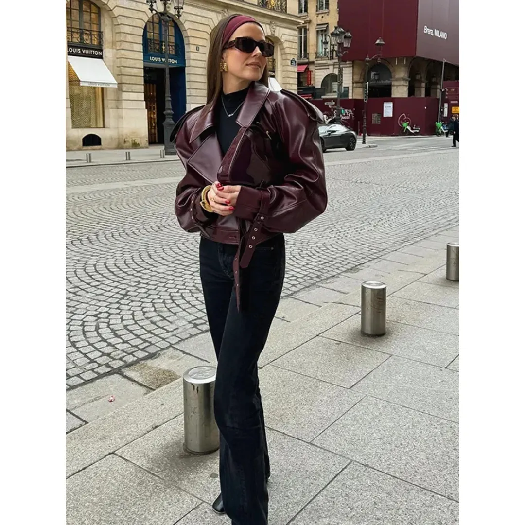 Women's Oversized Statement Cropped Jacket | Belted Design