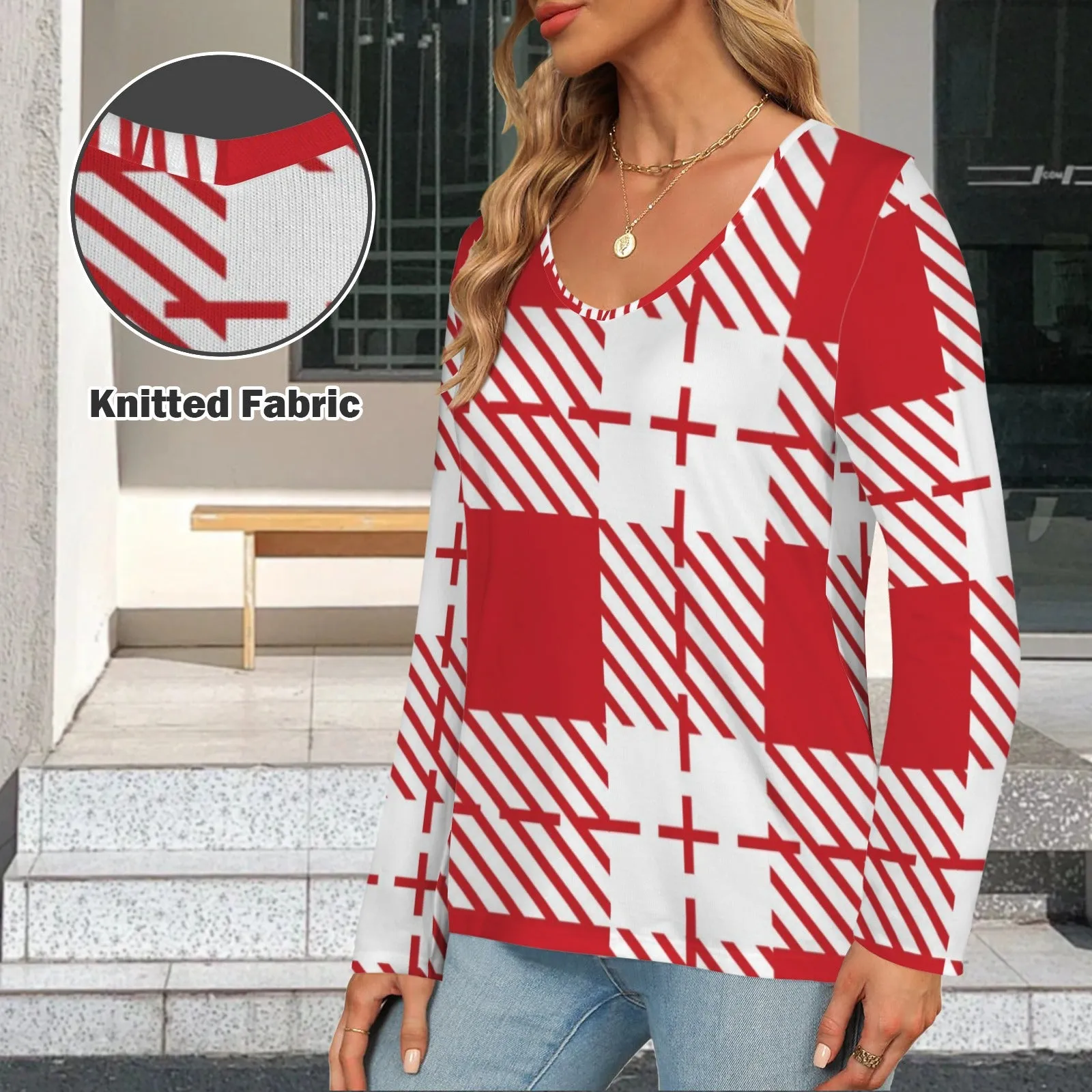Women's V Neck Long Sleeve Sweatshirt
