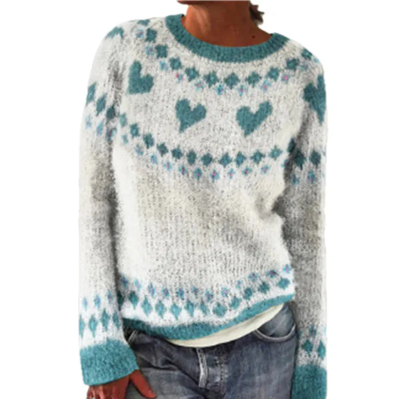 Women's Warm Retro Boat Neck Sweater | Long Sleeve
