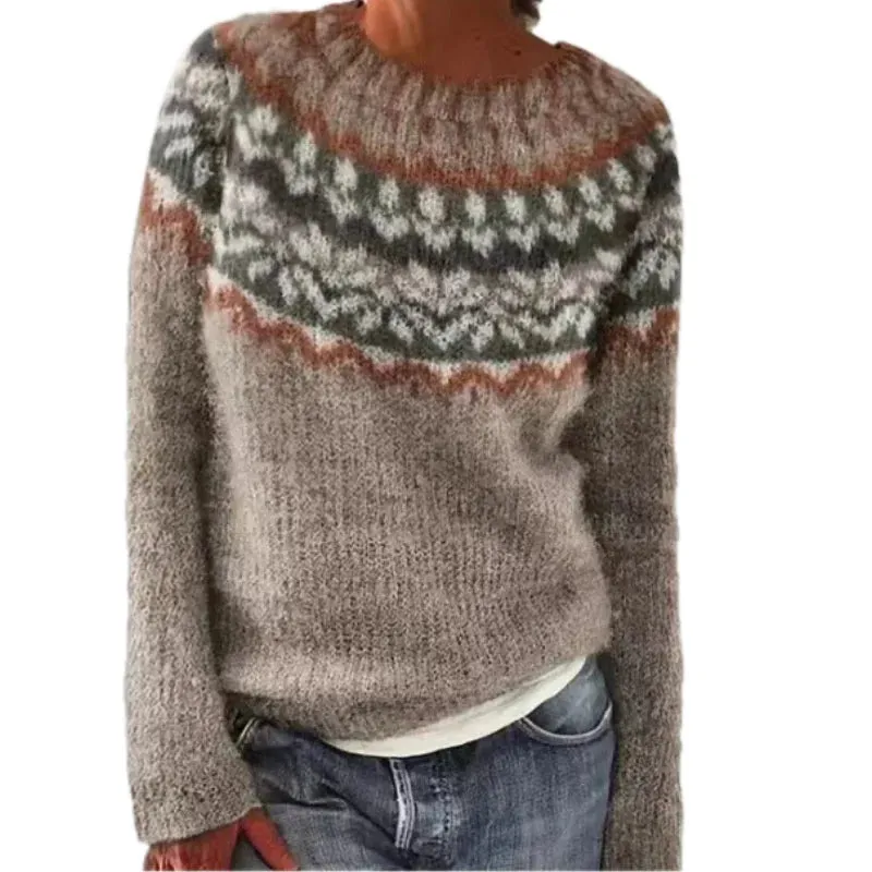 Women's Warm Retro Boat Neck Sweater | Long Sleeve