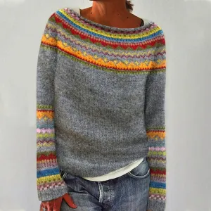 Women's Warm Retro Boat Neck Sweater | Long Sleeve