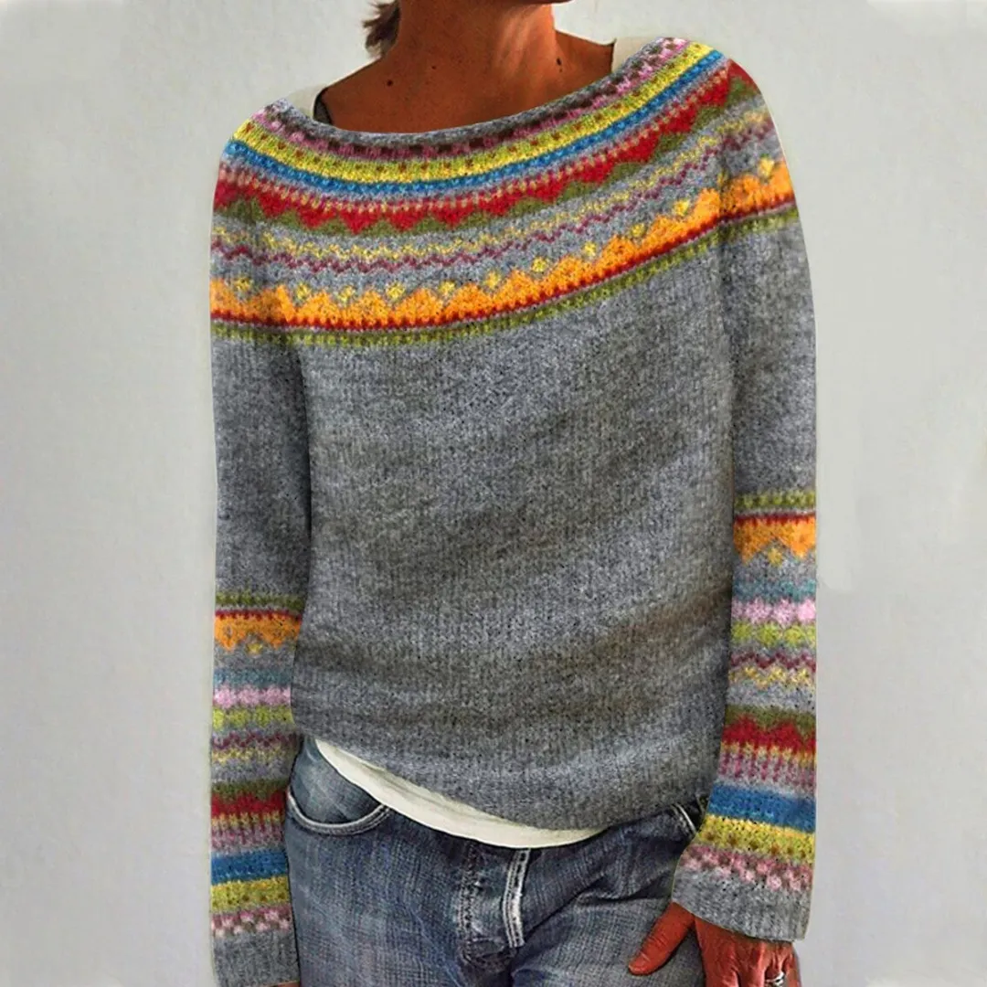 Women's Warm Retro Boat Neck Sweater | Long Sleeve