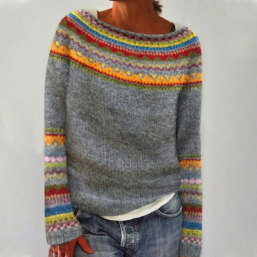 Women's Warm Retro Boat Neck Sweater | Long Sleeve