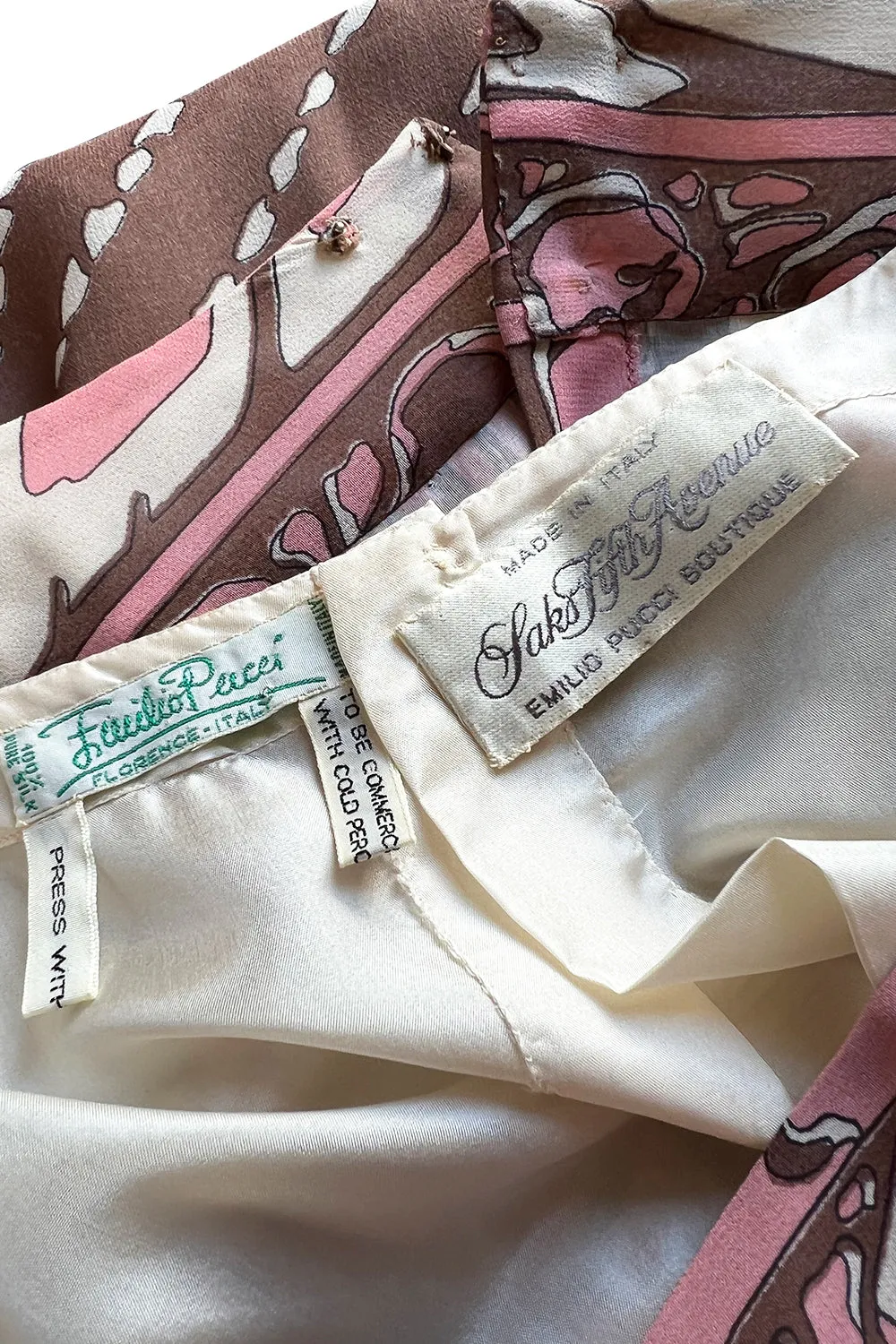 Wonderful 1960s Emilio Pucci Pink & Taupe Printed Silk Chiffon Caftan Dress
